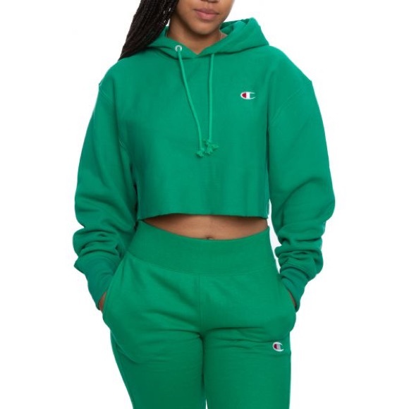 Champion Tops - Champion Reverse Weave Cropped Hoodie in Green Womens Size Medium